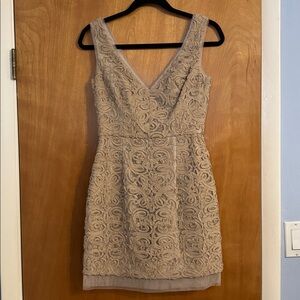 BCBG Marissa Rosette Embellished Sheath Dress - Champagne